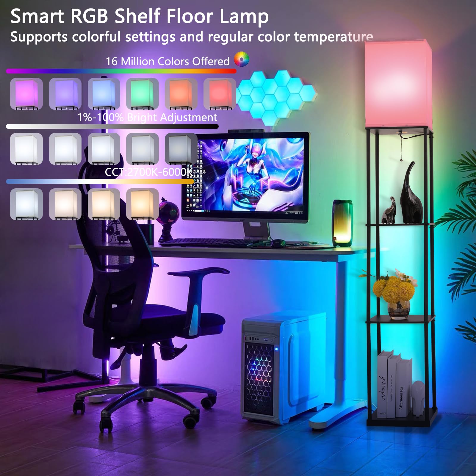 Gupuzm shelf lamp with fabric shade providing soft, eye-friendly illumination.
