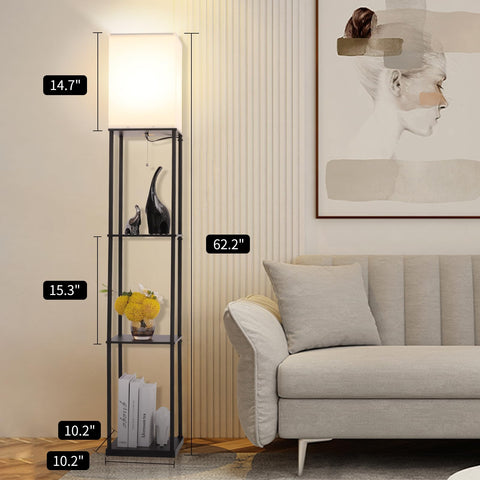 Gupuzm floor lamp shelves display photos, plants, and daily essentials.