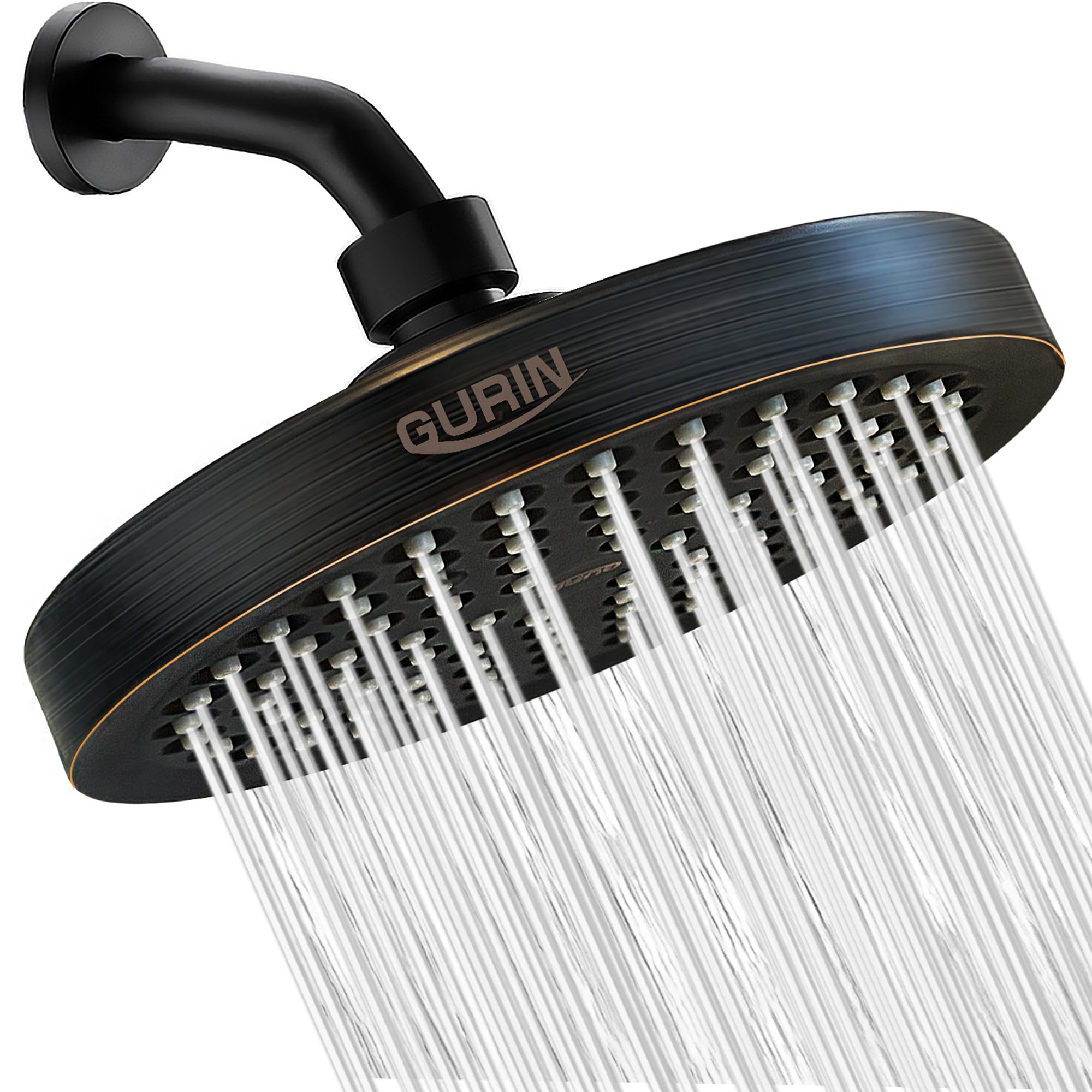 GURIN shower head front view in oil rubbed bronze, premium finish elevating bathroom aesthetics.
