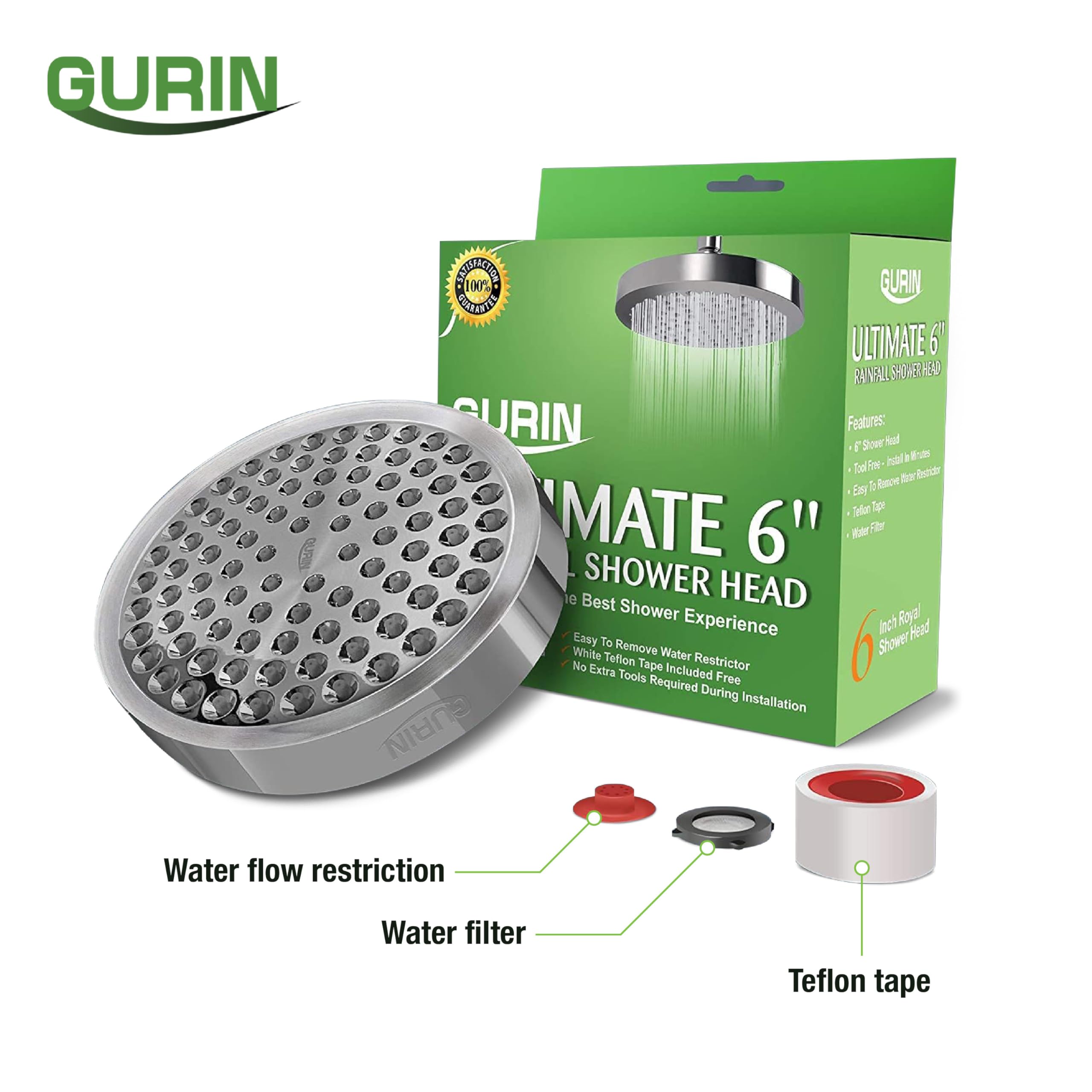 GURIN bathroom setup with rain shower head installed