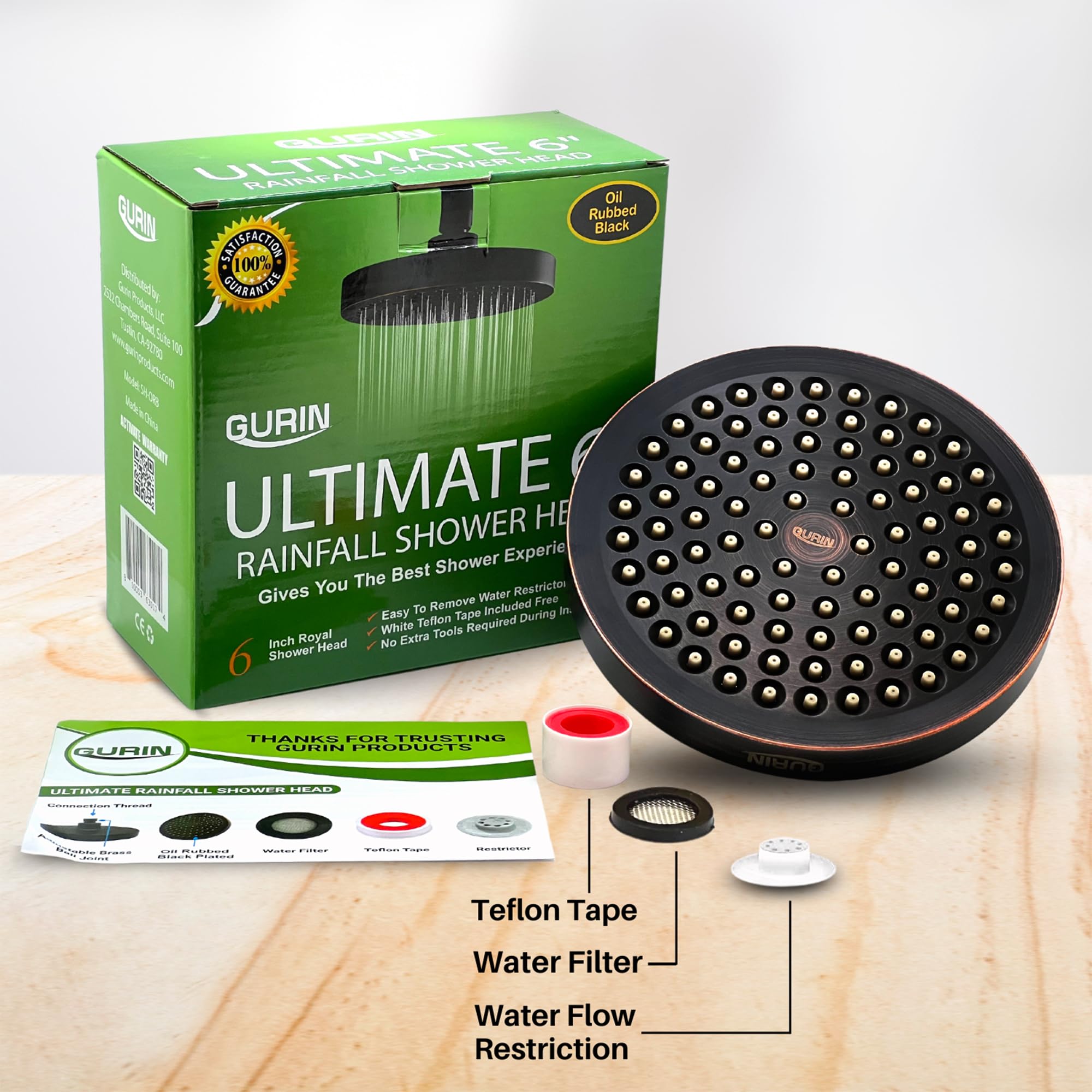 GURIN shower head with filter helps slow mineral buildup in hard water areas.