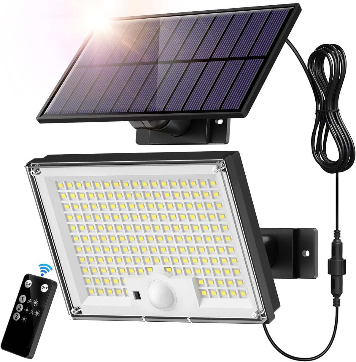 Gusicil solar flood light with panel and body setup for flexible outdoor lighting.