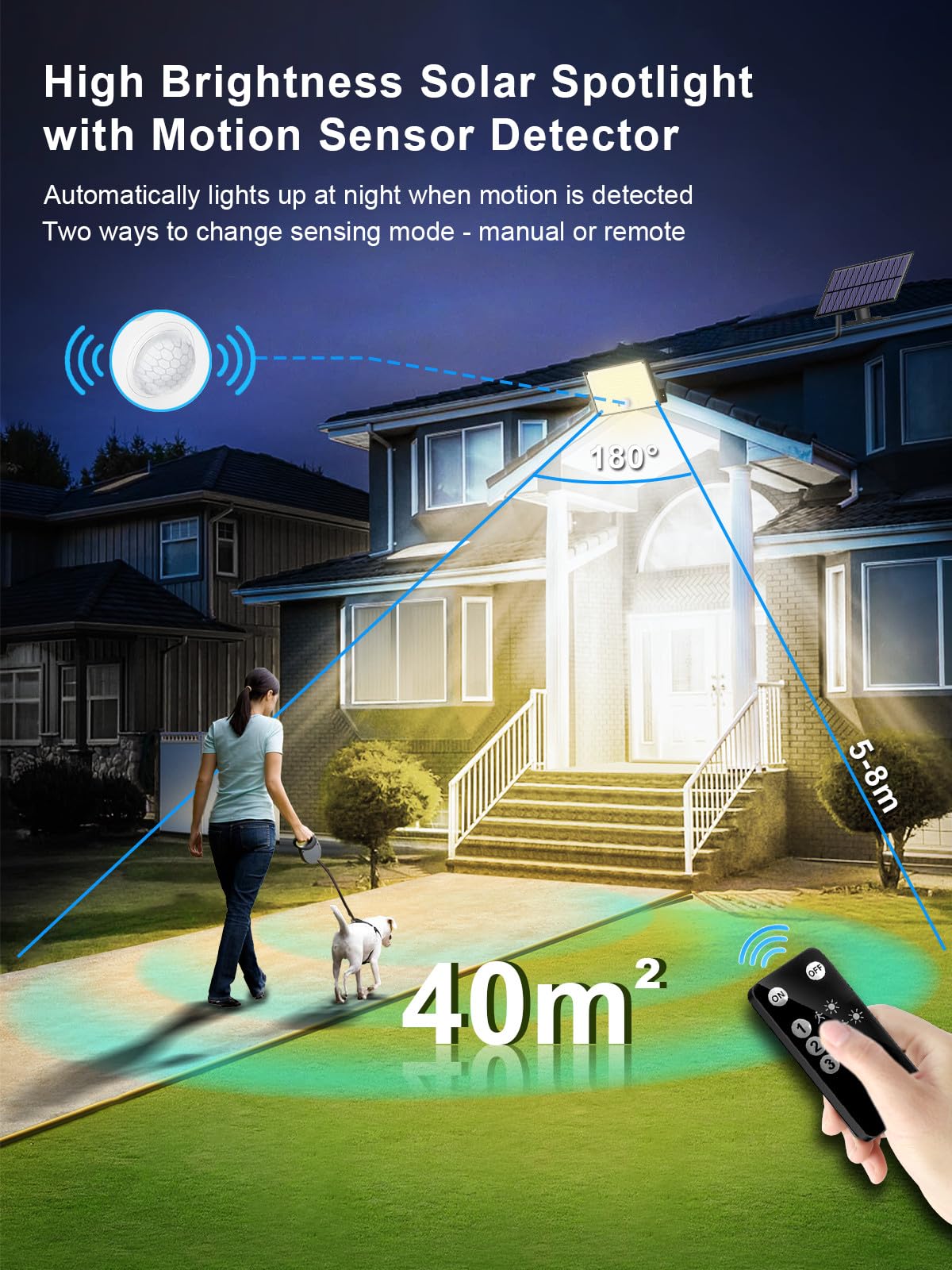 Gusicil 180-degree wide-angle motion sensor illuminates yards up to 26 feet