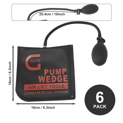 Gute Air Wedge Bag Pump in use beside cabinet for level alignment