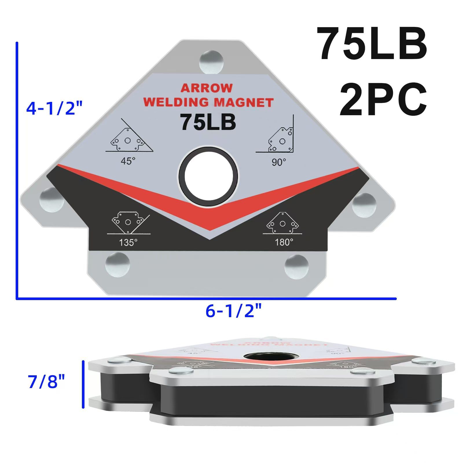 Guti-More arrow-shaped welding magnet demonstrates strong grip for fast positioning.