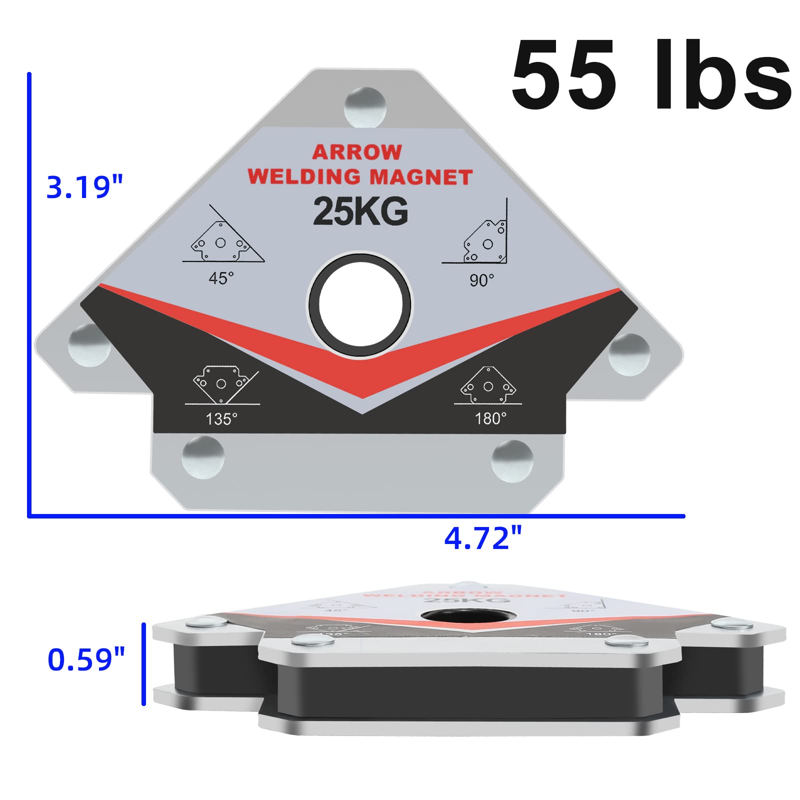 Guti-More welding magnet 55lb arrow provides strong hold for heavy components during setup.