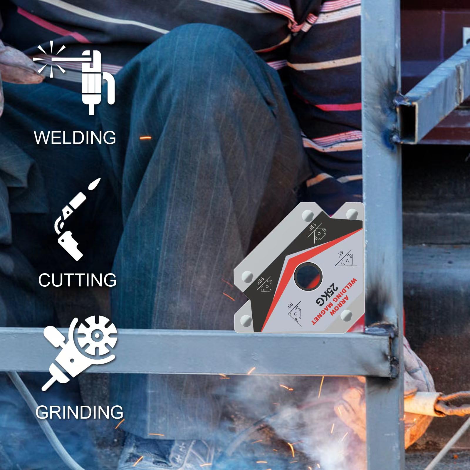 Guti-More welding magnet supports 45 and 135 degree positioning for efficient fixtures.