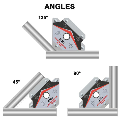 Guti-More welding magnet arrow at 135-degree angle for versatile positioning.