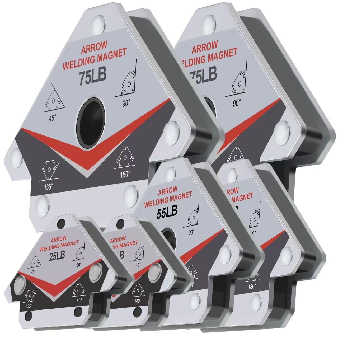 Guti-More welding magnets set displaying multiple holding angles for hands-free welding.