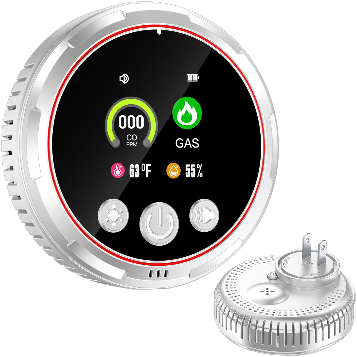Gutong 4-in-1 CO detector with plug-in display showing real-time air data at home