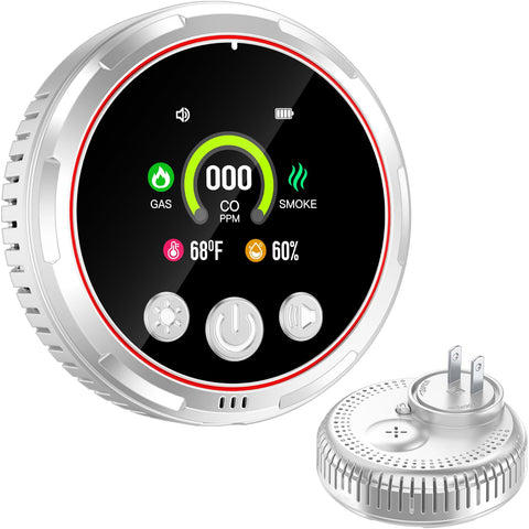 Gutong 5-in-1 detector with plug-in design for real-time smoke and CO monitoring at home.
