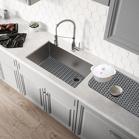 GUUKIN silicone kitchen mat is dishwasher-safe for easy cleaning.