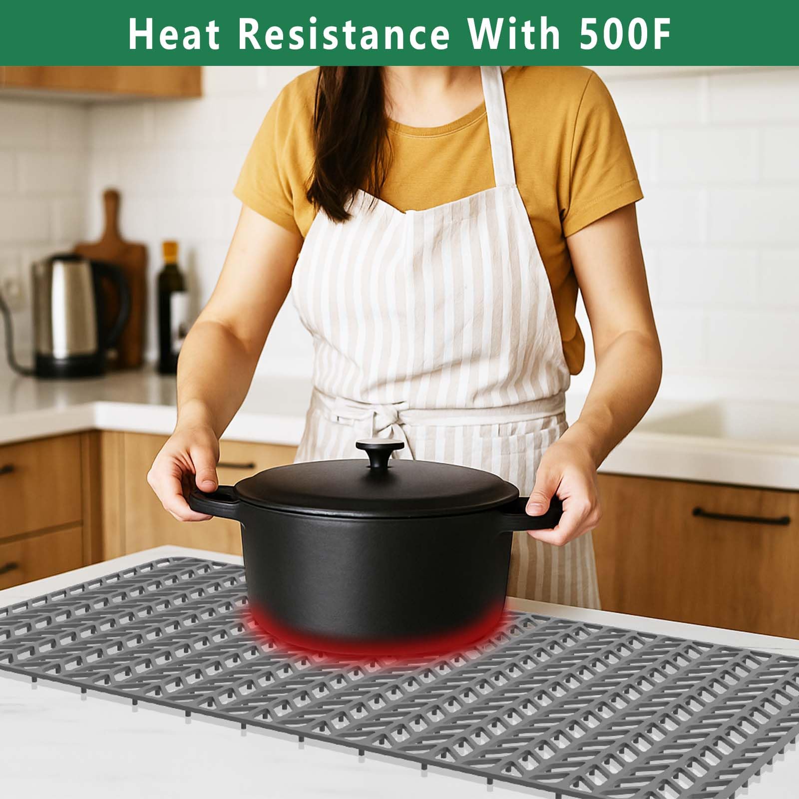 GUUKIN silicone sink mat grid bottom grey provides drainage and raised base for delicate dishes