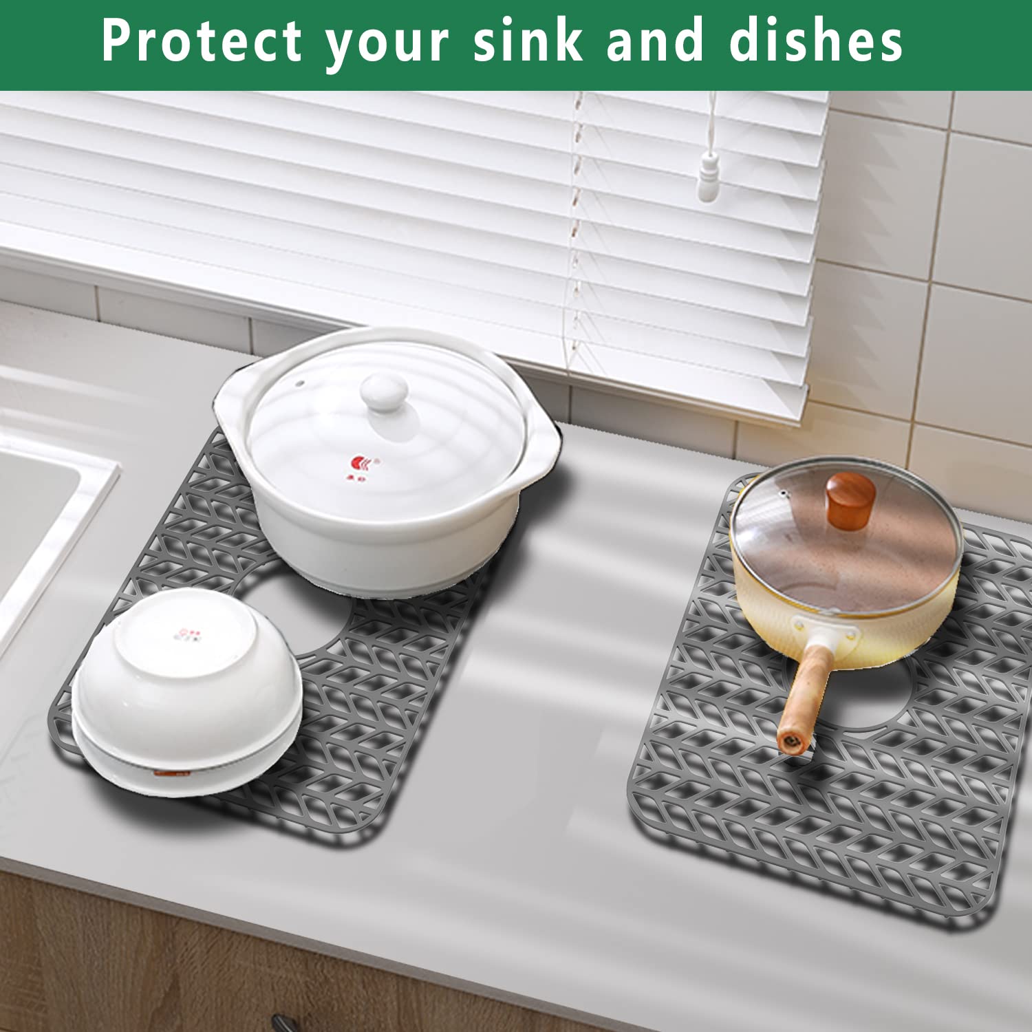 GUUKIN grid elevates dishes for proper airflow and drainage toward the sink