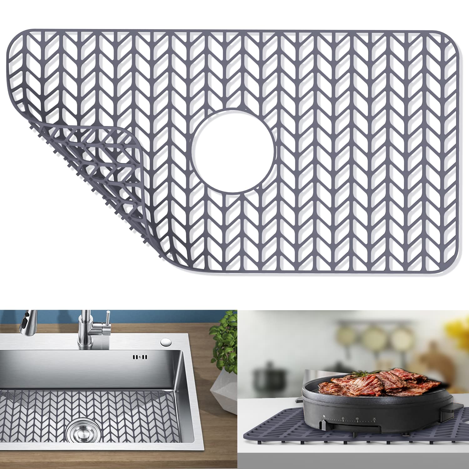 GUUKIN sink mat grid 26x14 inches protects the sink bottom from scratches and impact