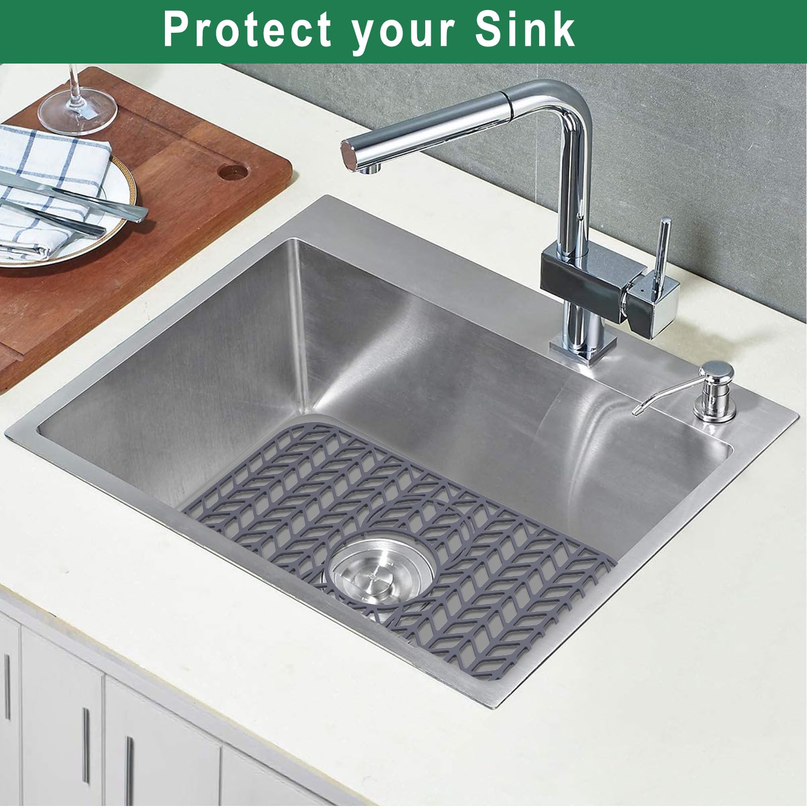 GUUKIN sink protector keeps dishes stable and prevents slipping during washing.