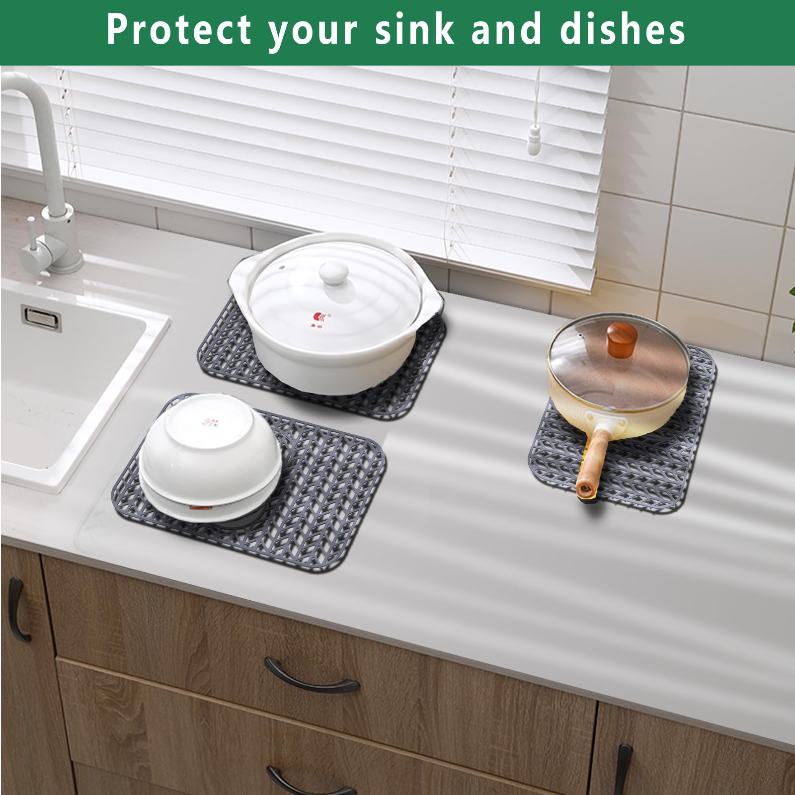 GUUKIN sink protector provides a flat, stable base to reduce breakage risk.