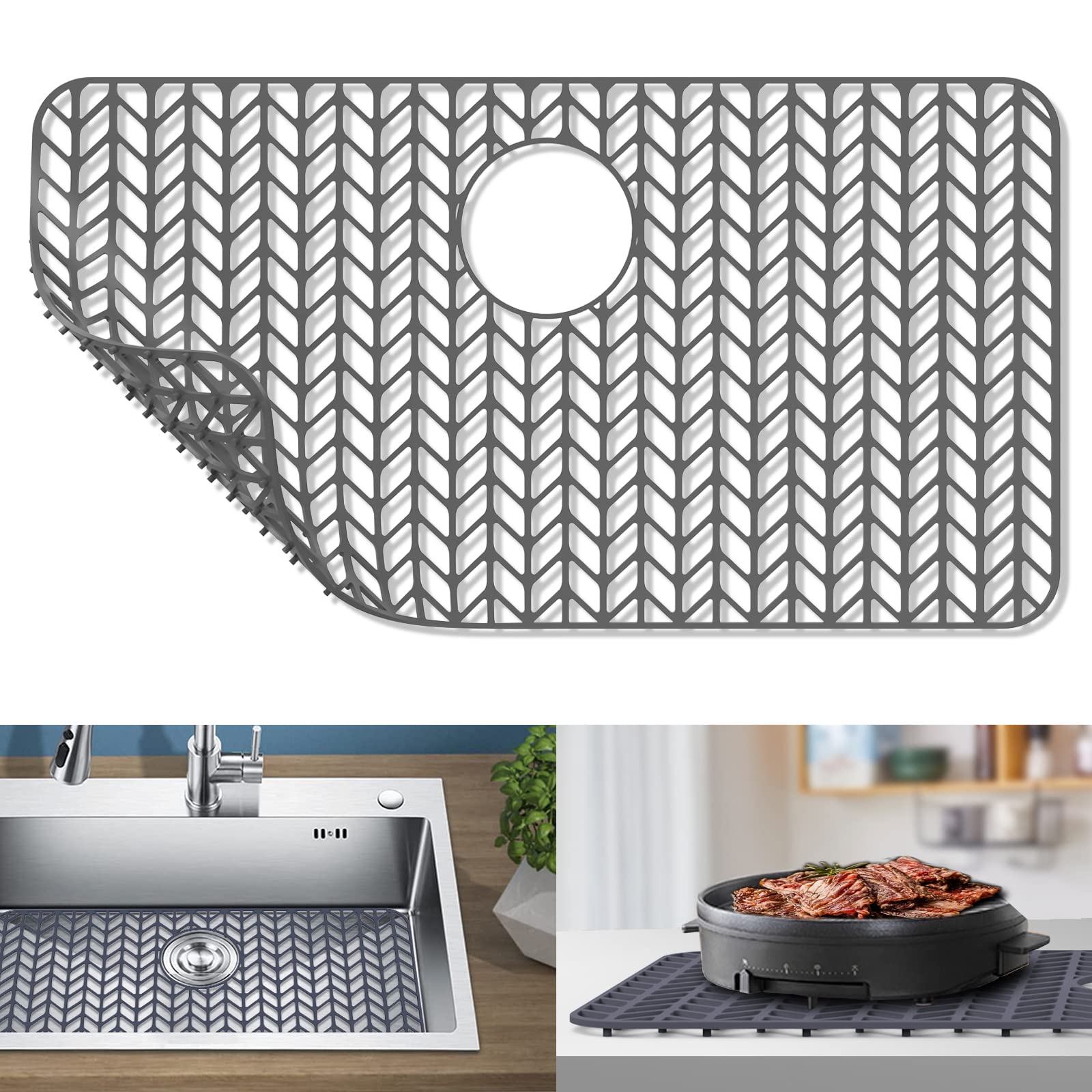 GUUKIN sink protector grid on a grey sink bottom protects against scratches.