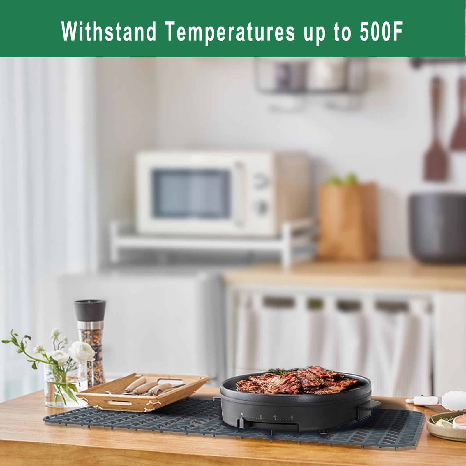 GUUKIN 24x12.5 mat with 3 holes demonstrates drainage and airflow in a full-size kitchen
