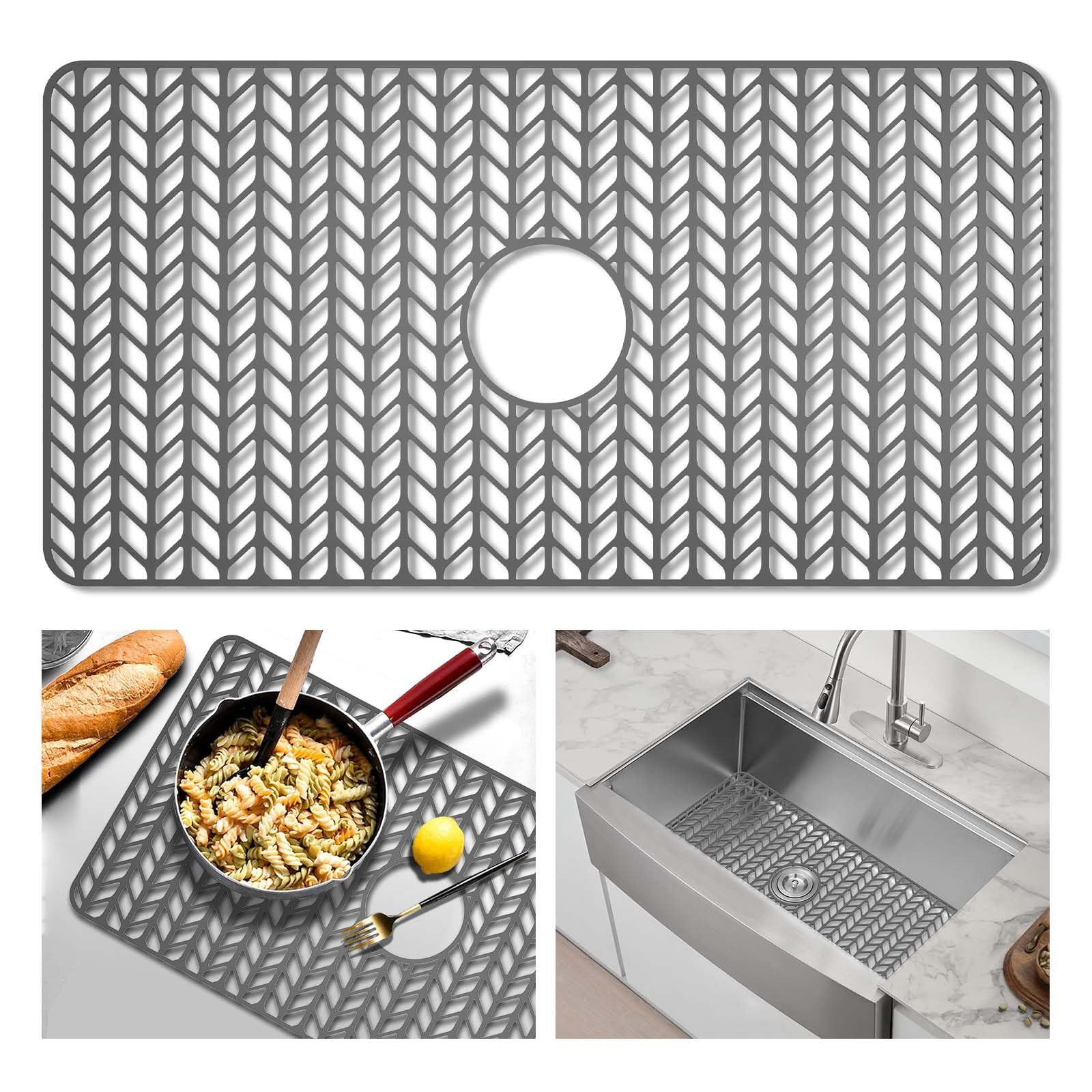 GUUKIN sink protector mat bottom grid safeguards sinks and delicate dinnerware.