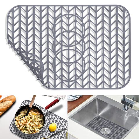 GUUKIN sink protector top view highlights the non-slip silicone mat protecting the sink.