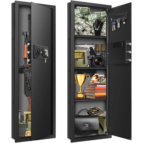 GUVELI fireproof in-wall safe 43.3-inch tall front view showing concealment behind art