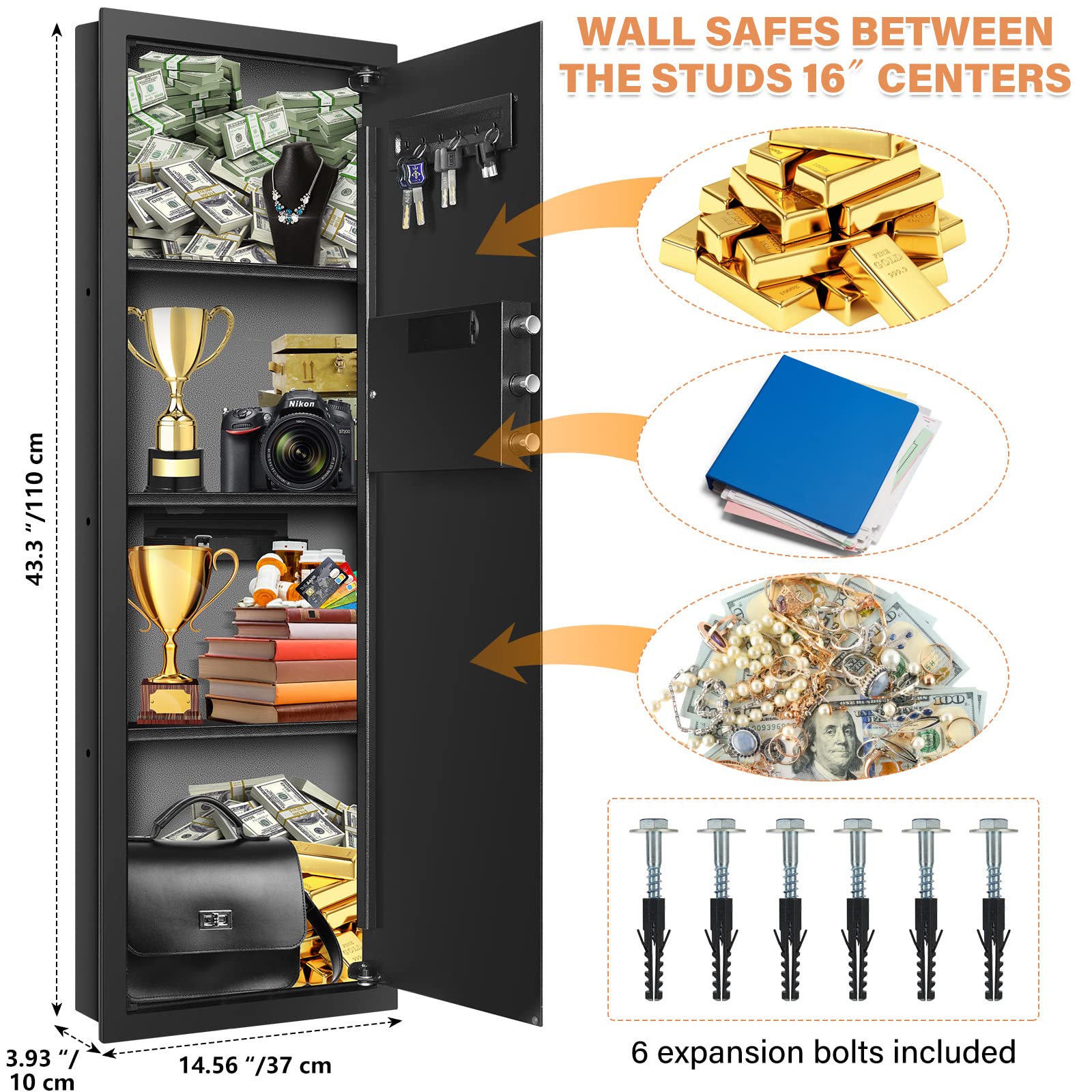 GUVELI in-wall safe electronic lock system with password and emergency key access