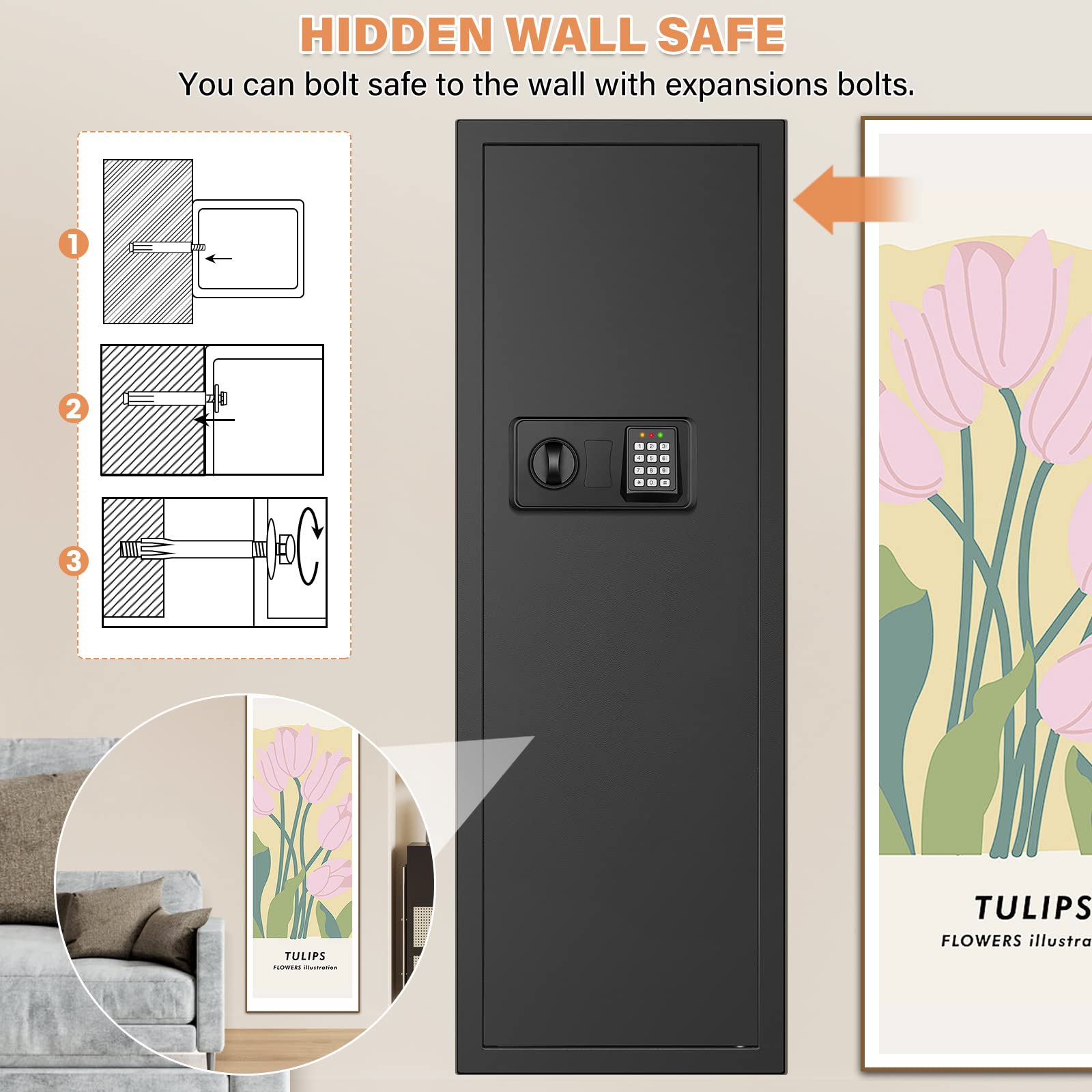 GUVELI in-wall safe removable shelves for organized storage