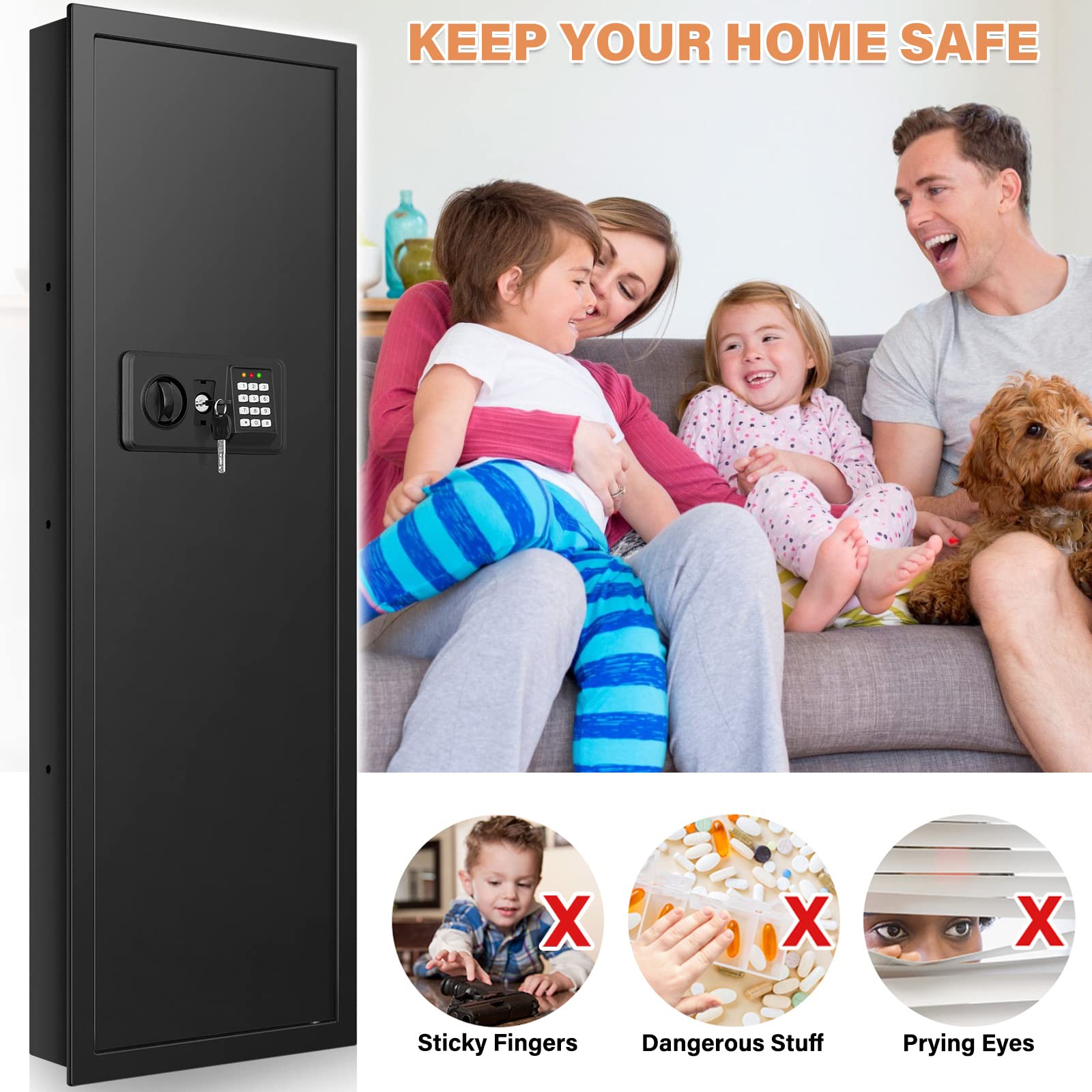 GUVELI in-wall safe scratch-resistant black finish protects interior and wall