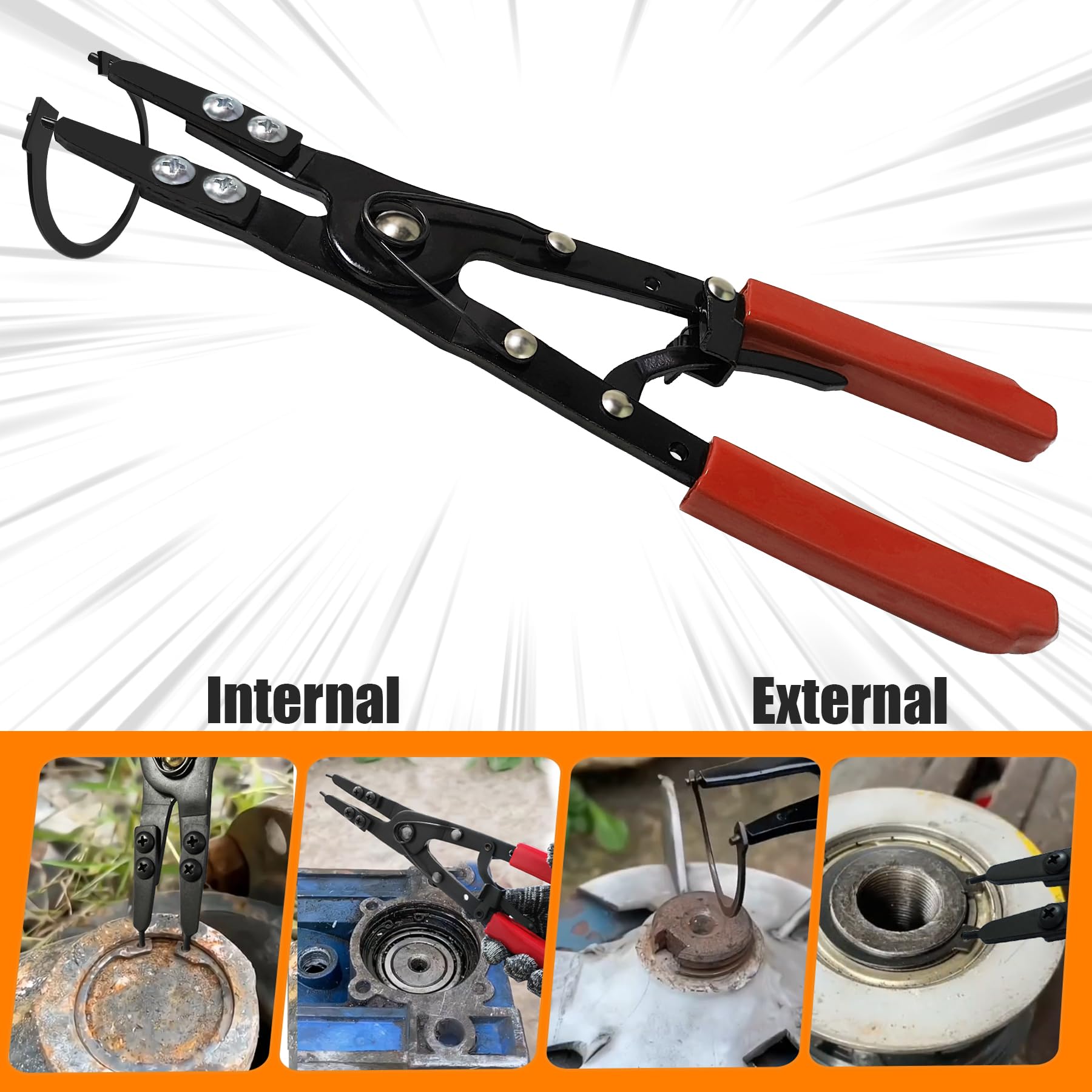 Guweta 38700 pliers featuring ratchet locking for quick, secure circlip handling.