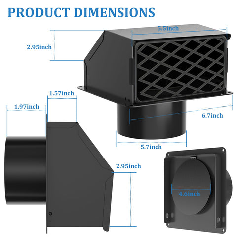 Guweta wall vent cover exterior cap black secures the exterior duct efficiently