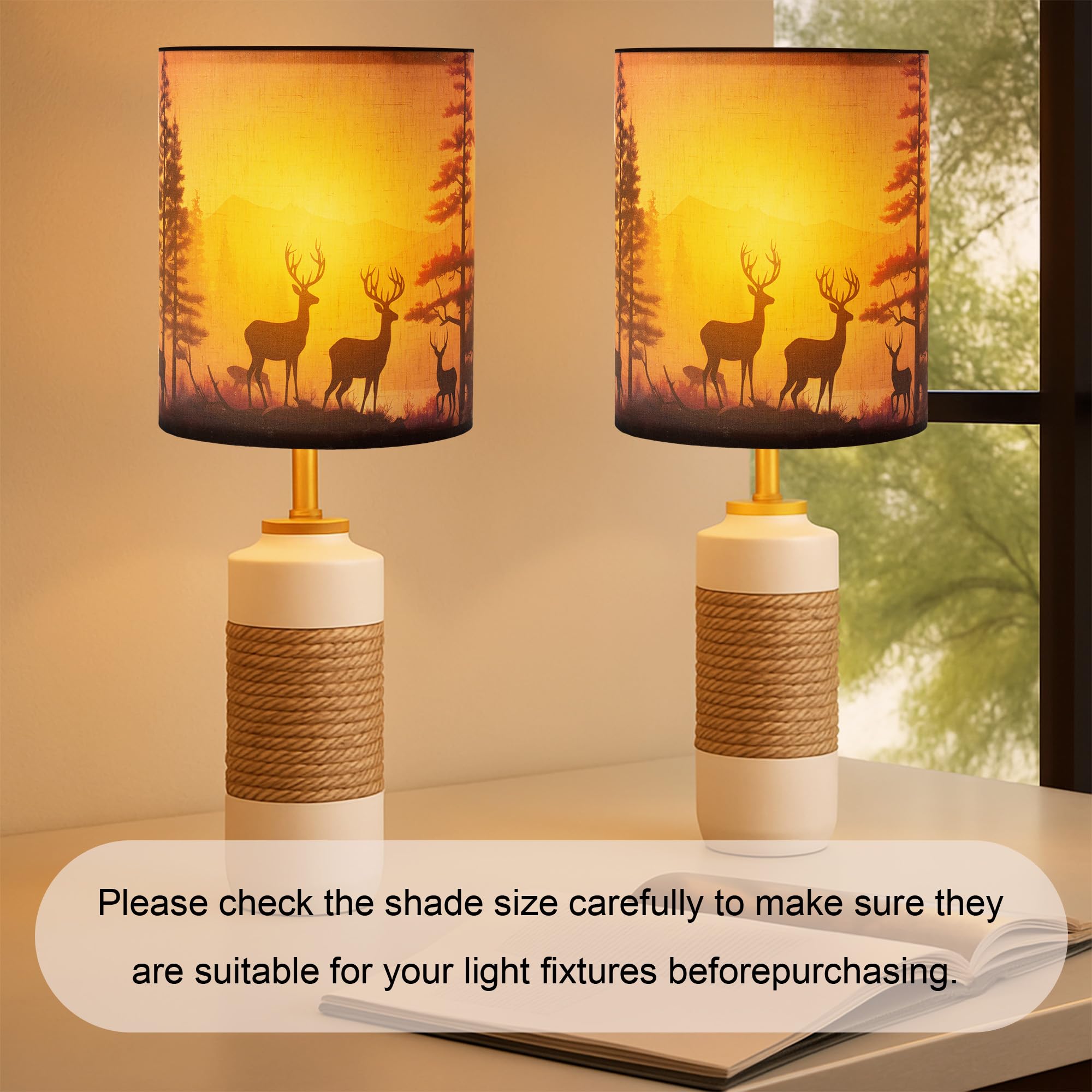 GUZEIR natural beige linen lampshade side view for rustic modern decor
