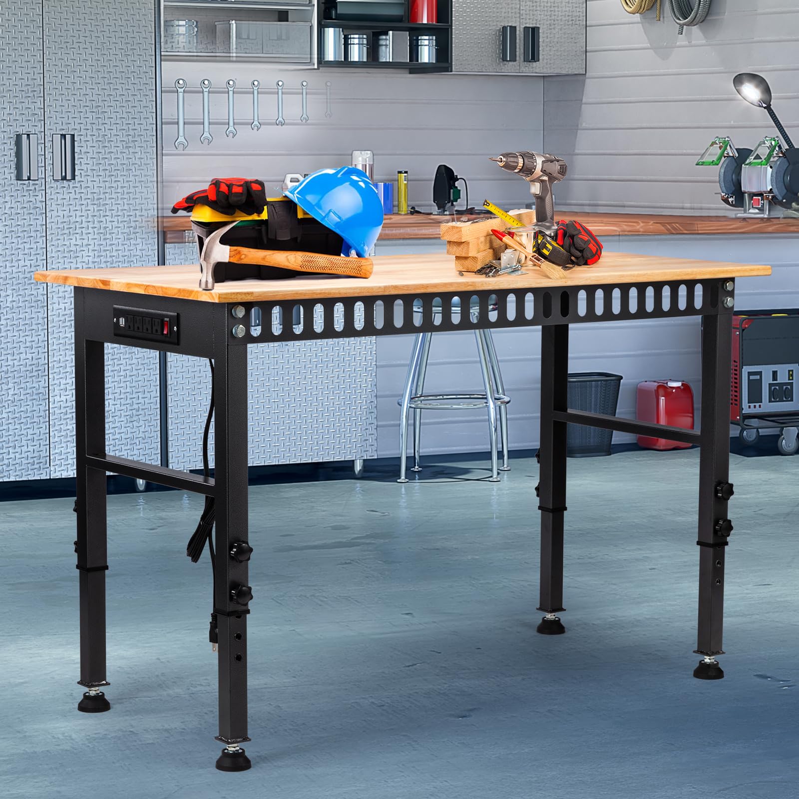 GVGBUK garage workbench in use showing organized, efficient workflow.