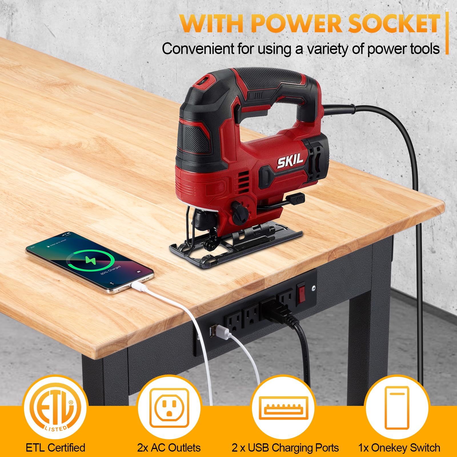 GVGBUK workbench wheels enable easy relocation around the shop.