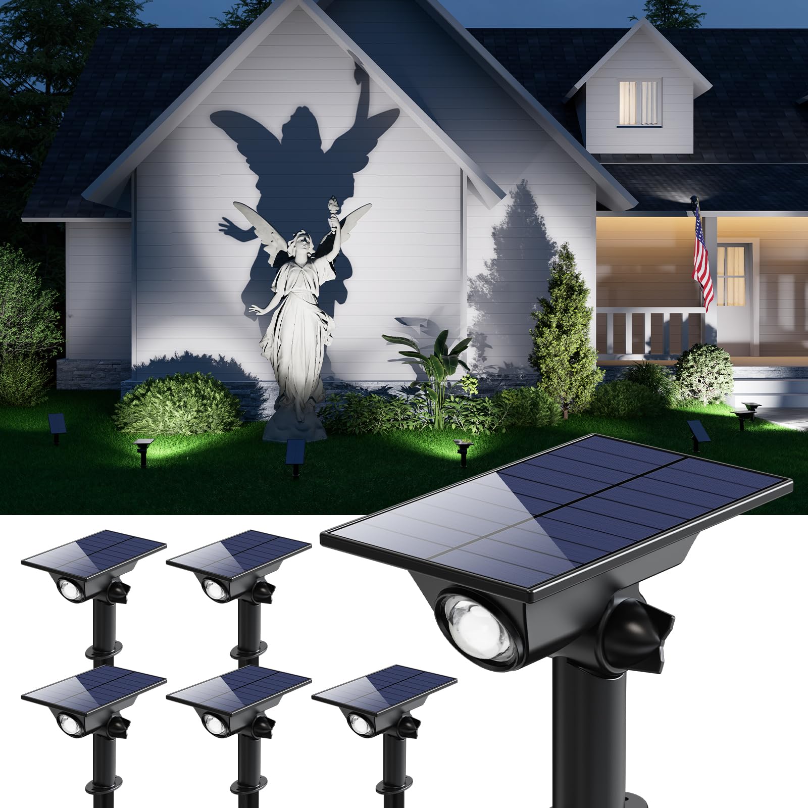 GVSHINE solar spotlight with oversized lens focuses beam for precise landscape highlighting