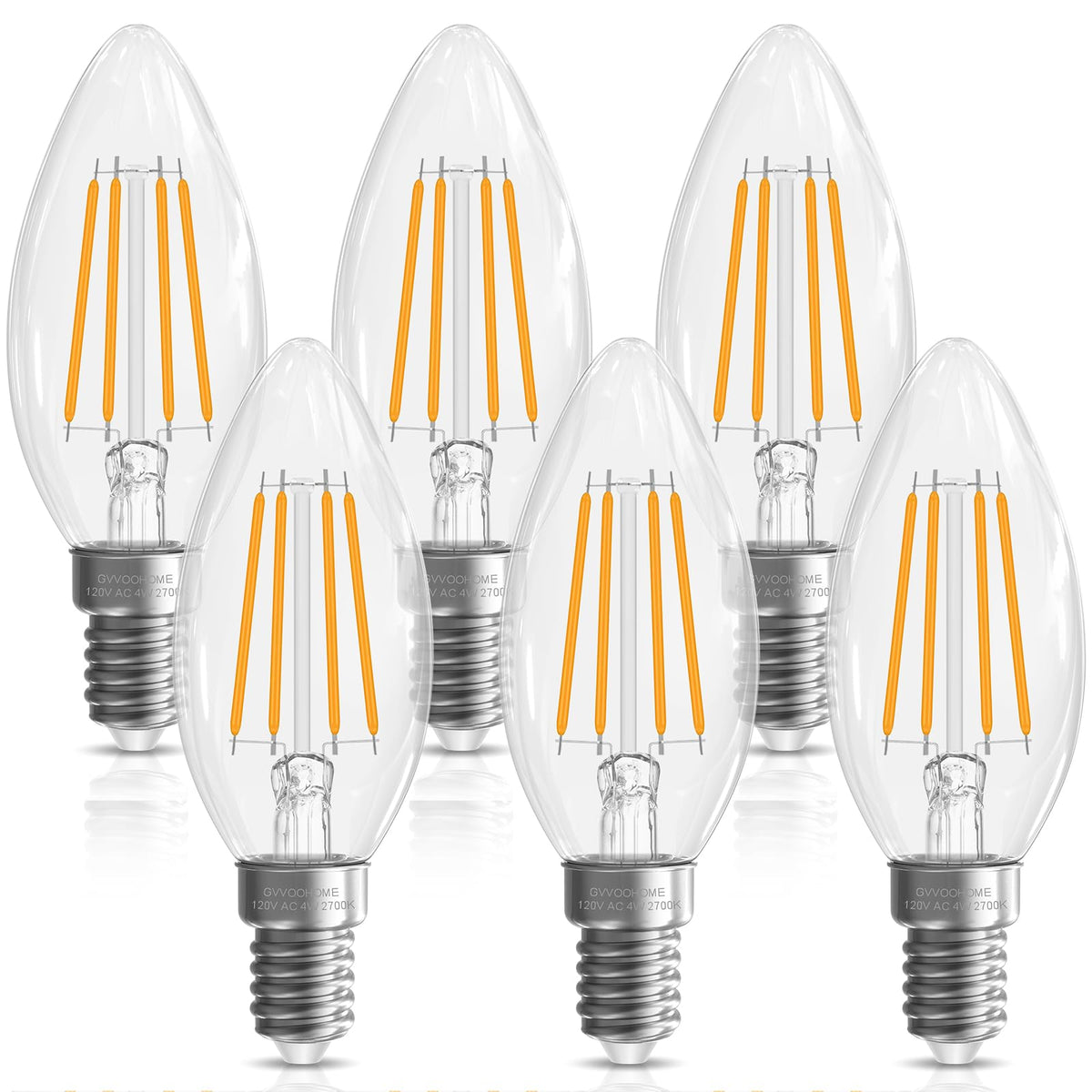 GvvooHome candelabra LED bulb with clear glass highlighting the filament for warm chandeliers