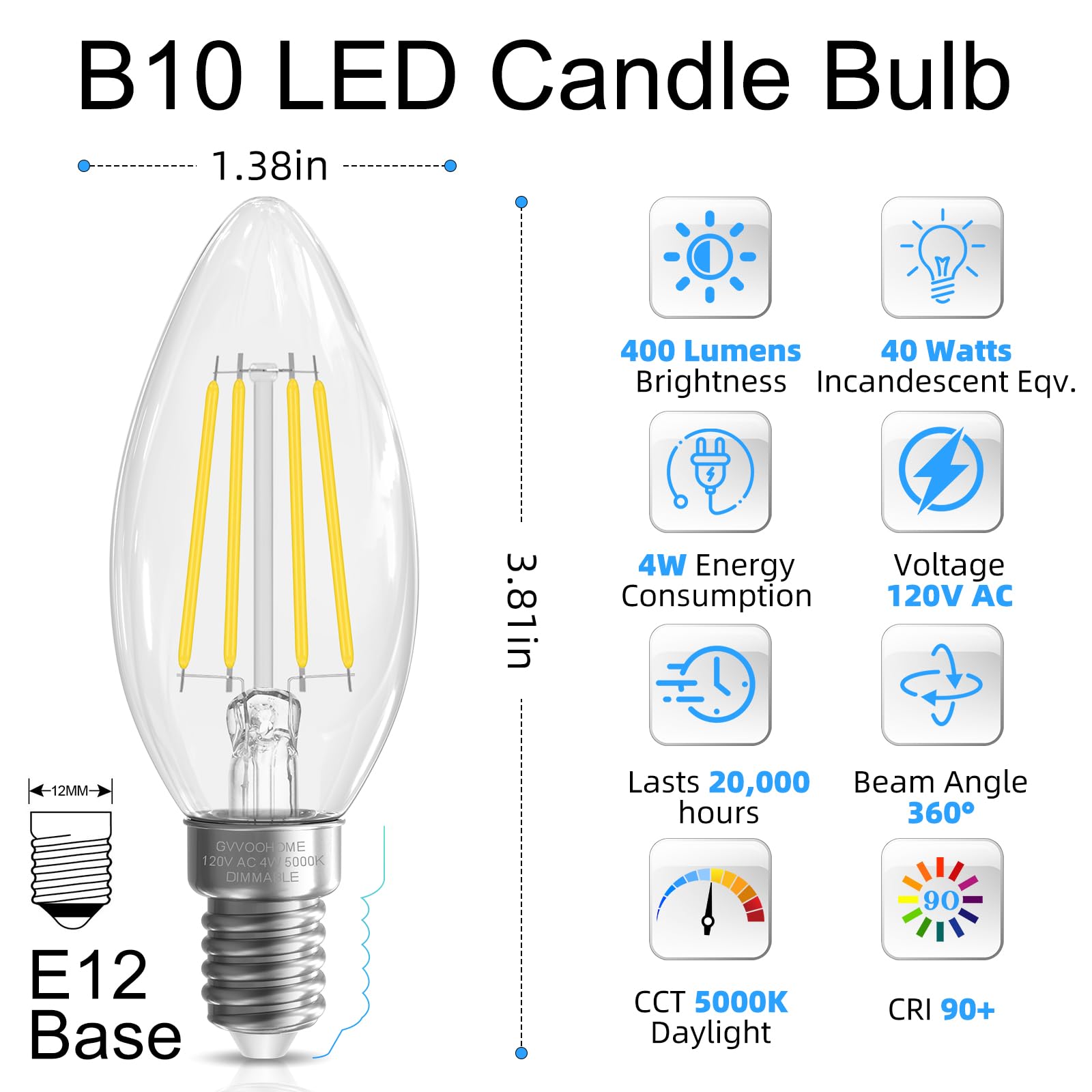 GvvooHome bulb highlighted for decorative chandeliers with clear filament display
