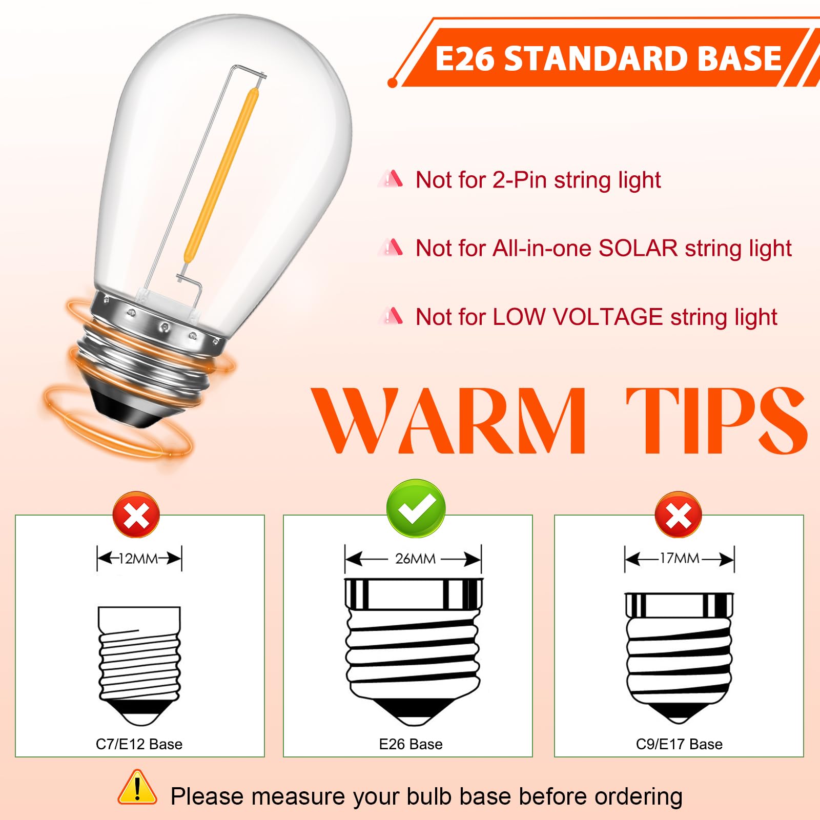 GvvooHome dimmable S14 bulbs with E26 base for versatile ambiance.
