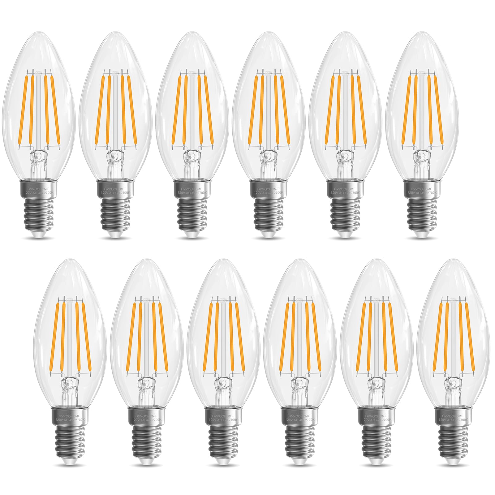 GvvooHome E12 candle bulb with clear glass filament for chandeliers