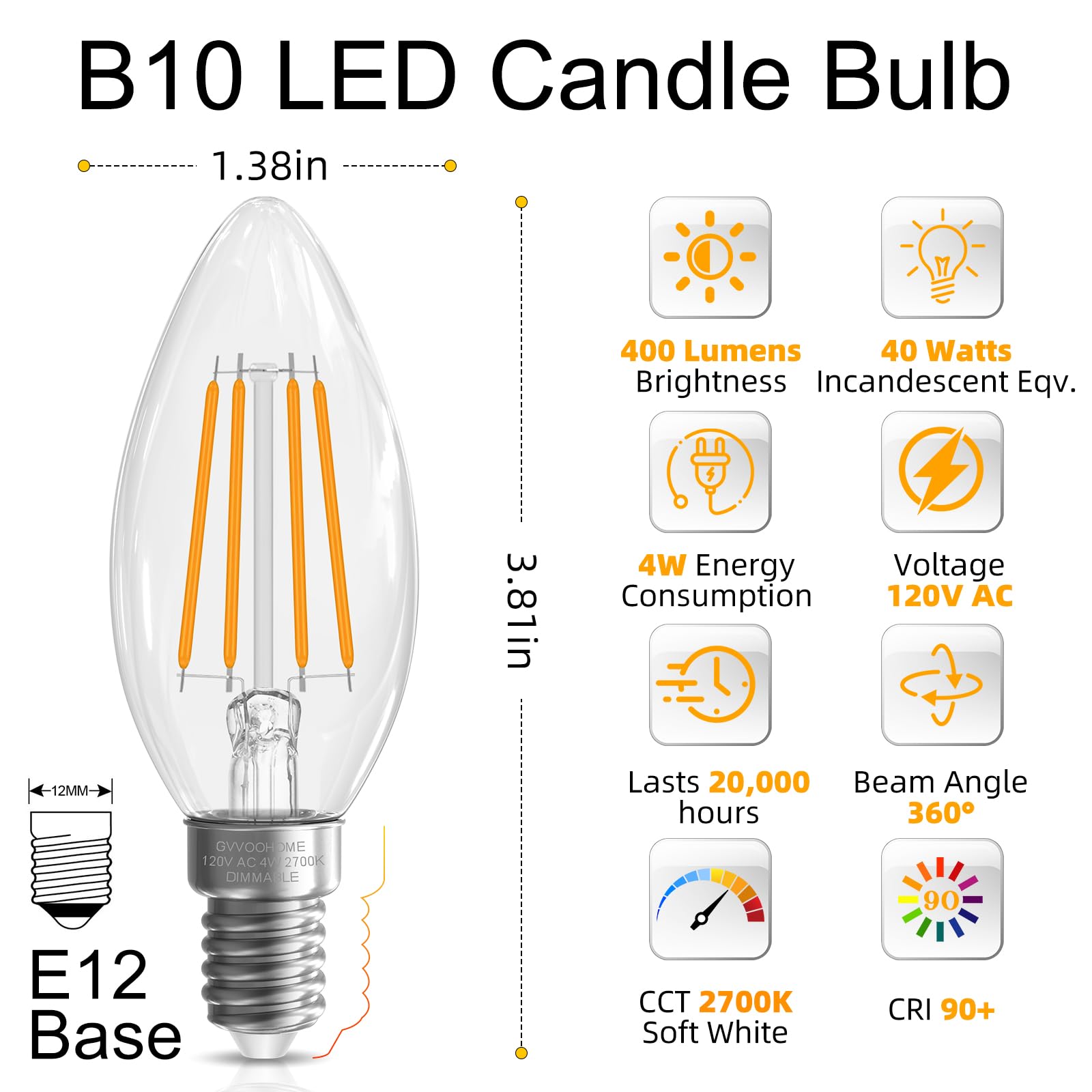 GvvooHome E12 dimmable candle bulb offering smooth brightness control