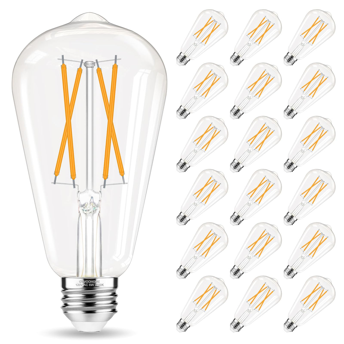 GvvooHome E26 bulb with clear glass and vintage filament for warm living room lighting.