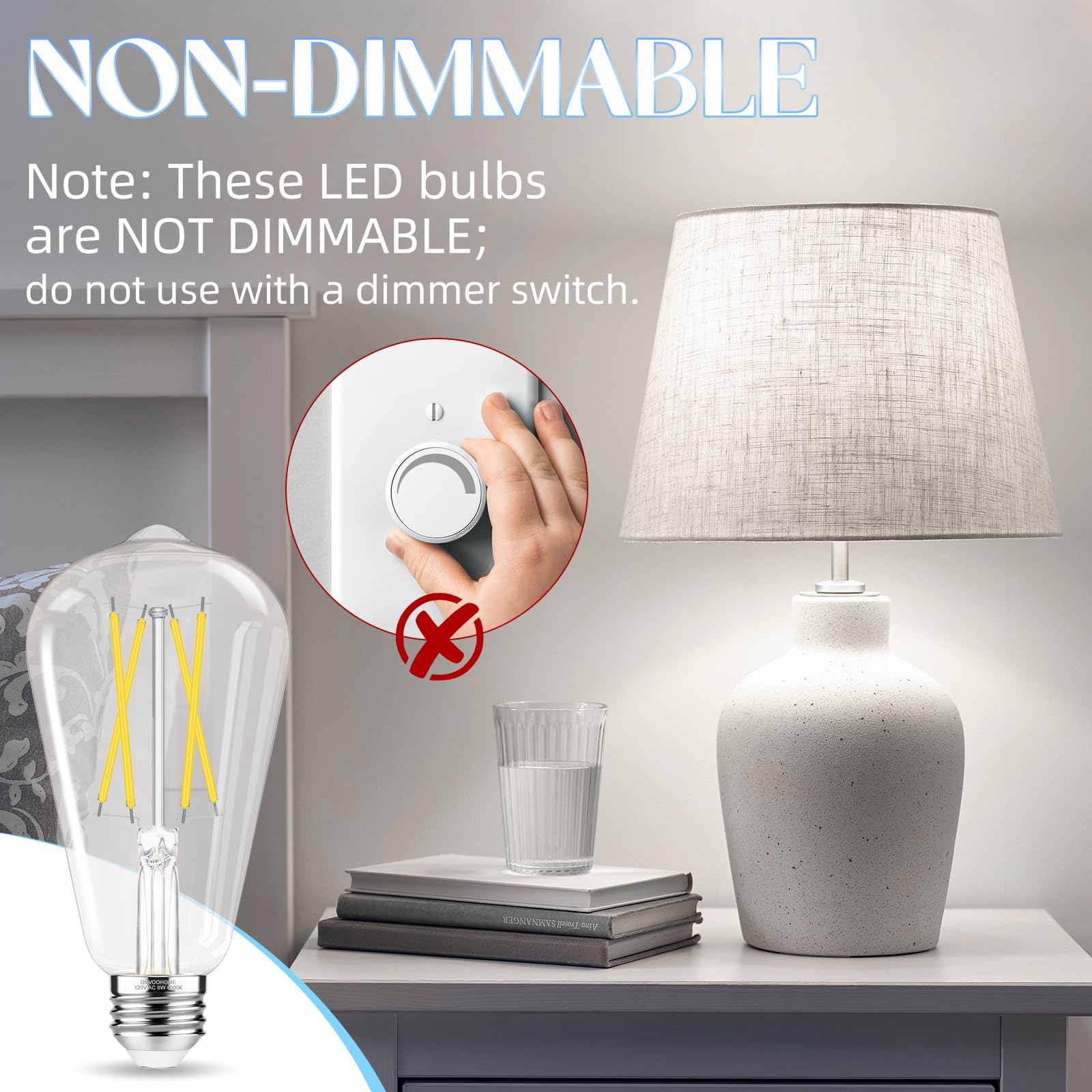 GvvooHome Edison bulb in chandelier setting provides crisp cool white glow.