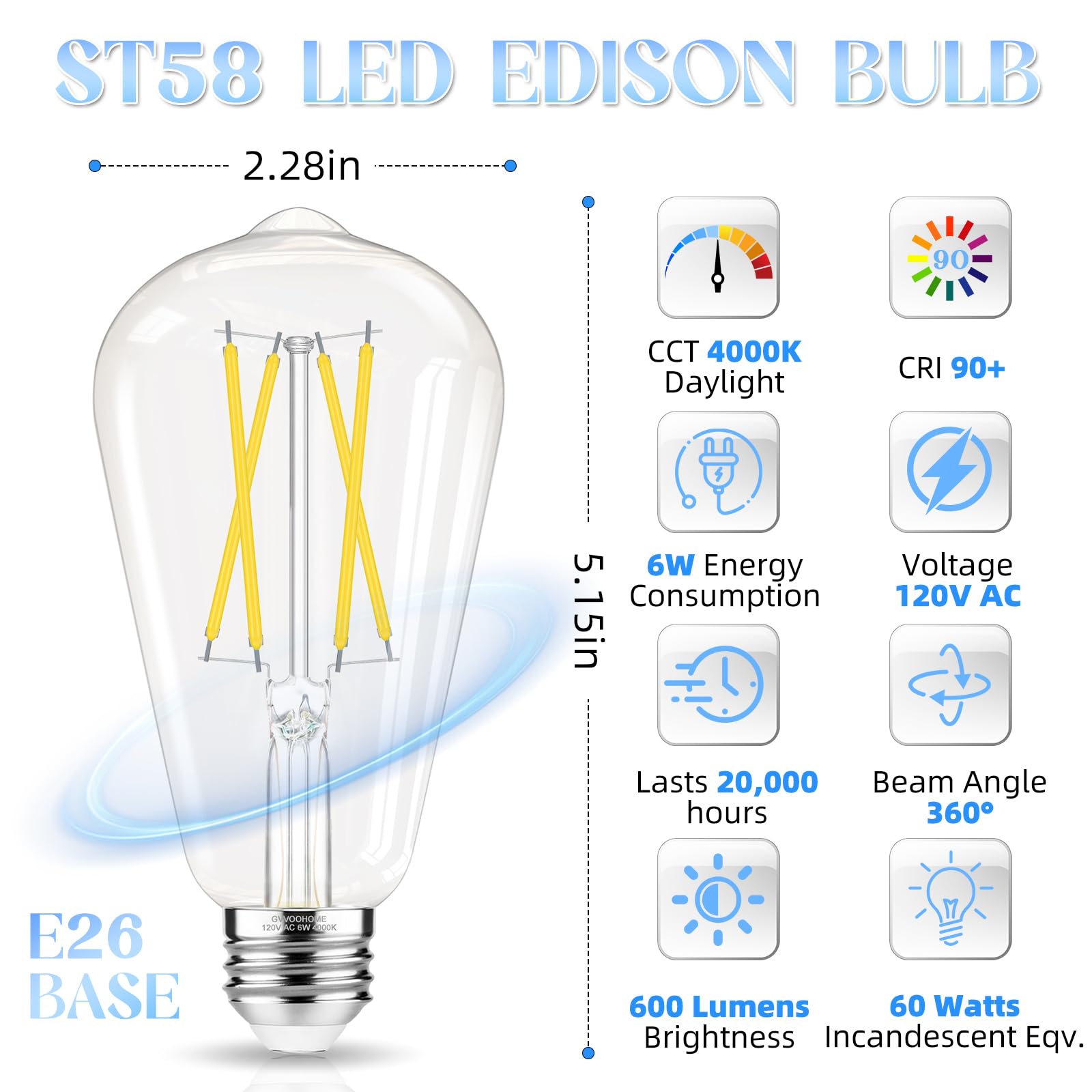 GvvooHome Edison bulbs showing authentic filament glow for cozy ambiance