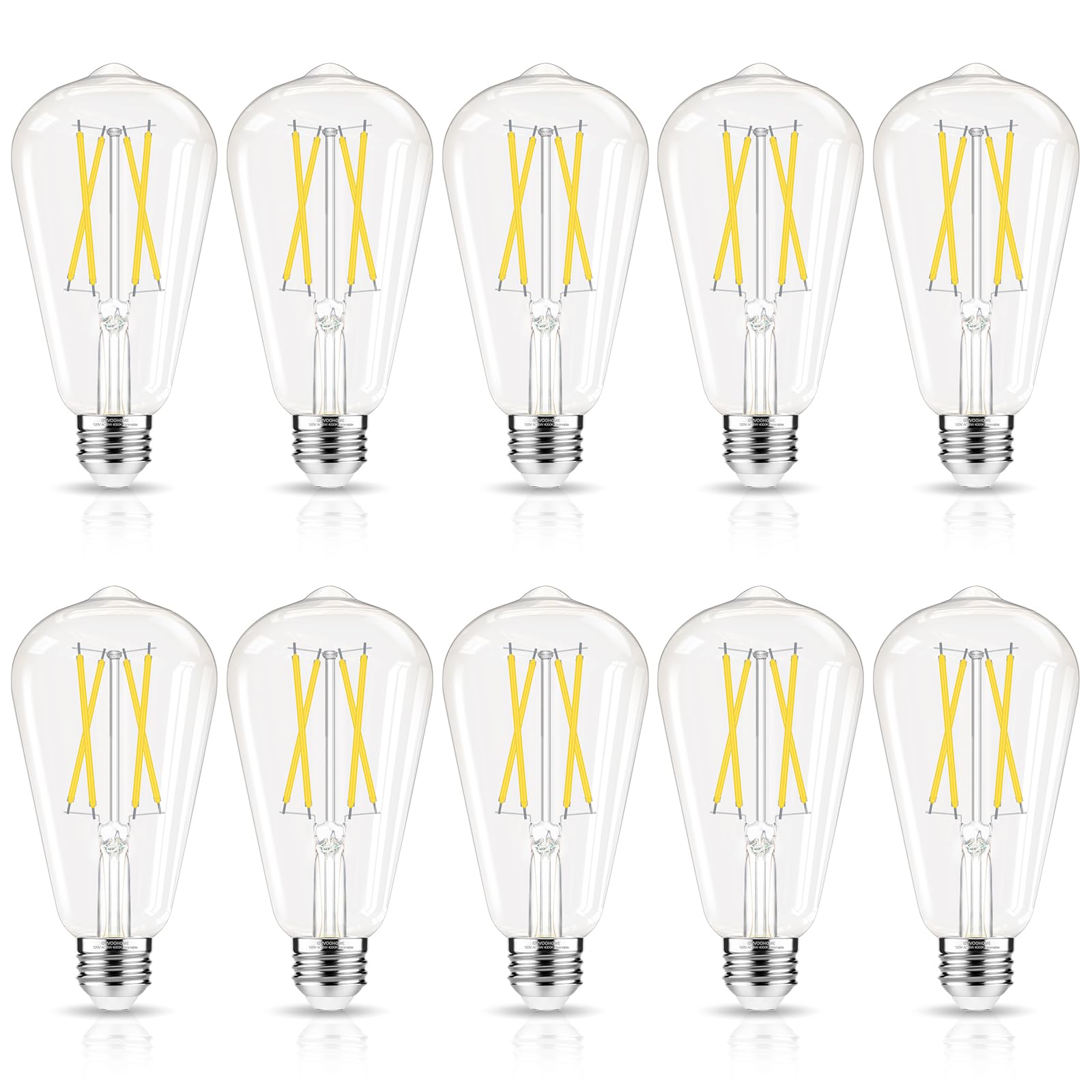 GvvooHome dimmable LED Edison bulbs with clear glass for cool white lighting.