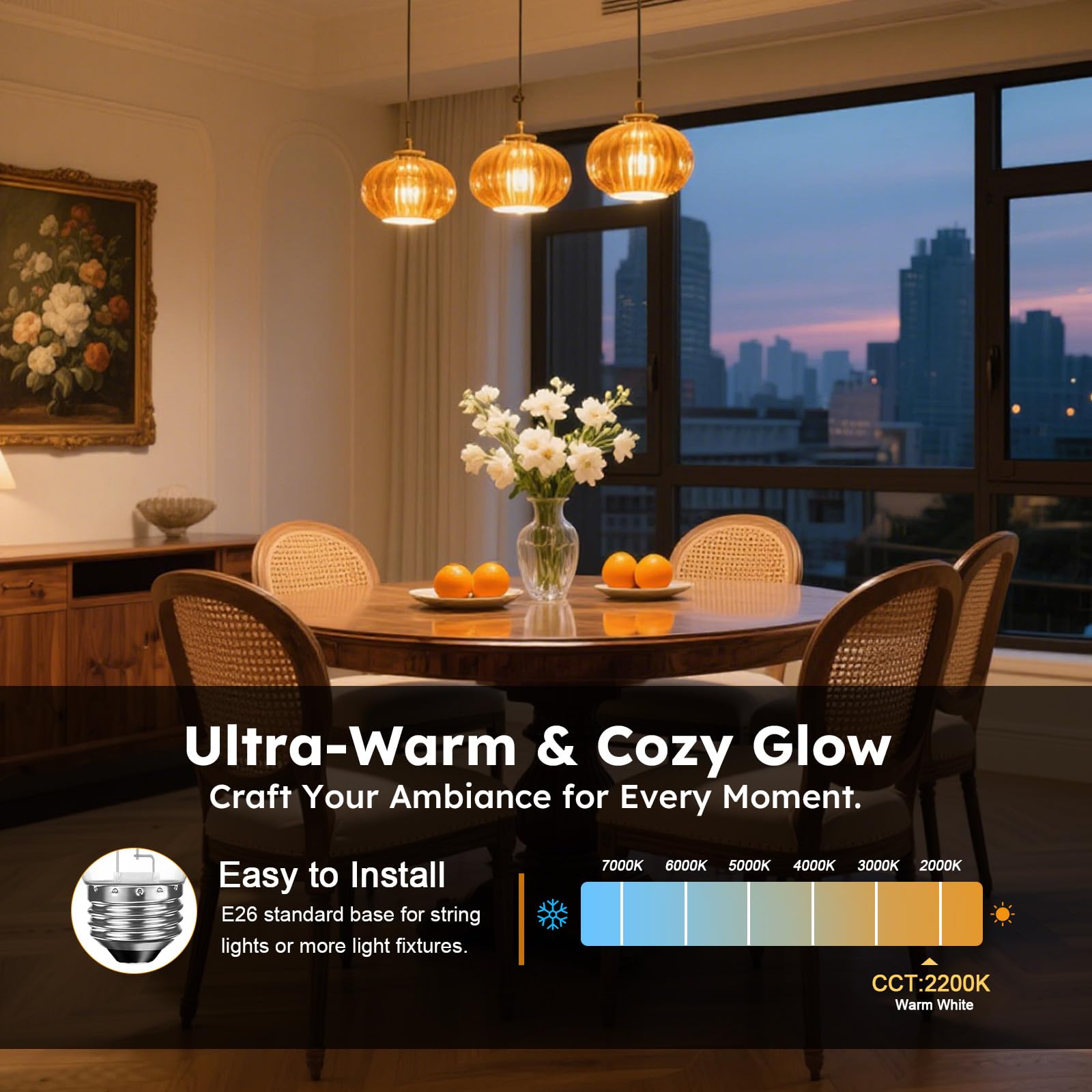 GvvooHome S14 bulbs conserve energy with 1W consumption for long evenings outdoors.