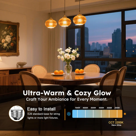 GvvooHome S14 bulbs conserve energy with 1W consumption for long evenings outdoors.