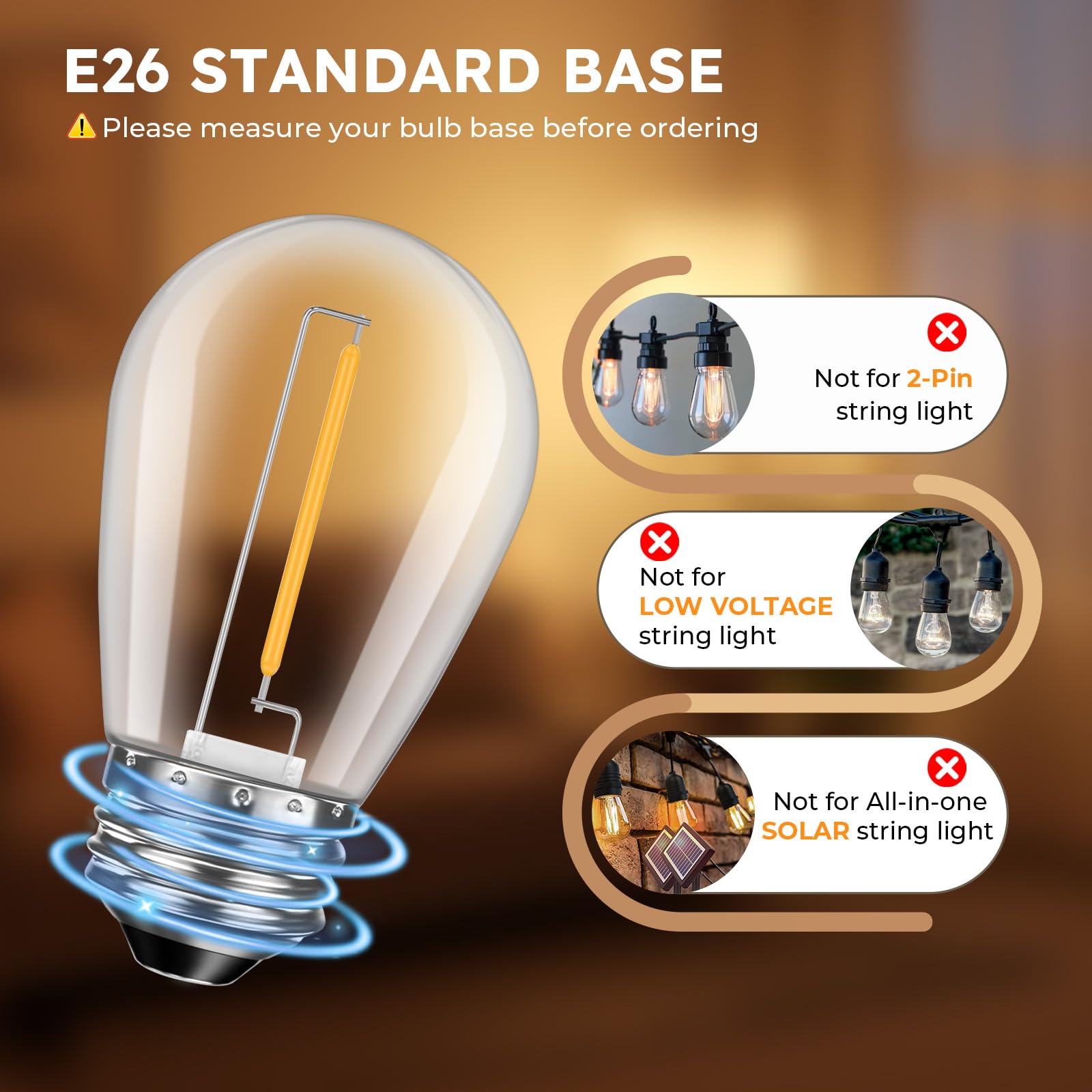 GvvooHome S14 bulbs provide warm 2200K light with dimming for cozy spaces.