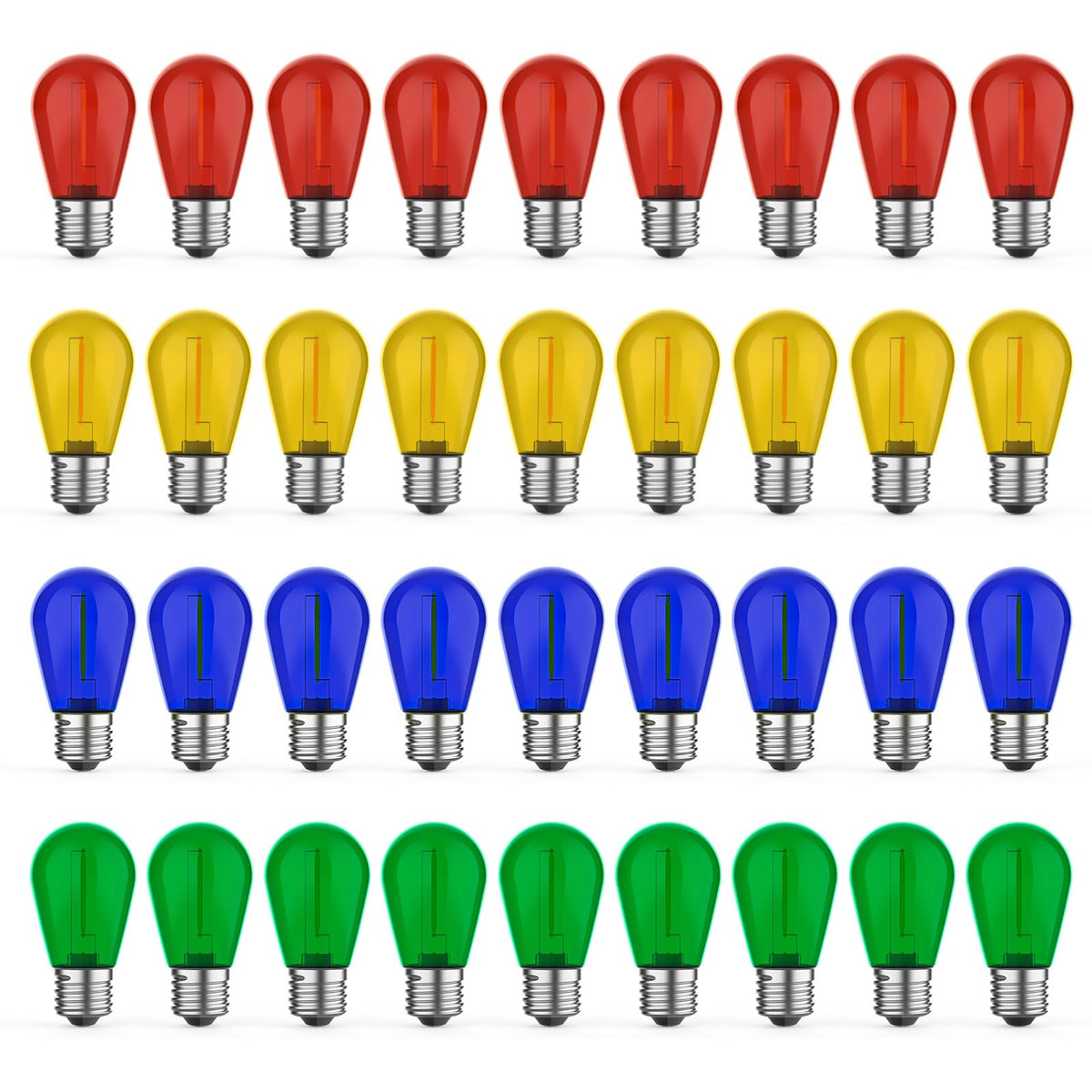 GvvooHome S14 colored bulbs for outdoor lights in red/green/blue/orange add vibrant ambience.