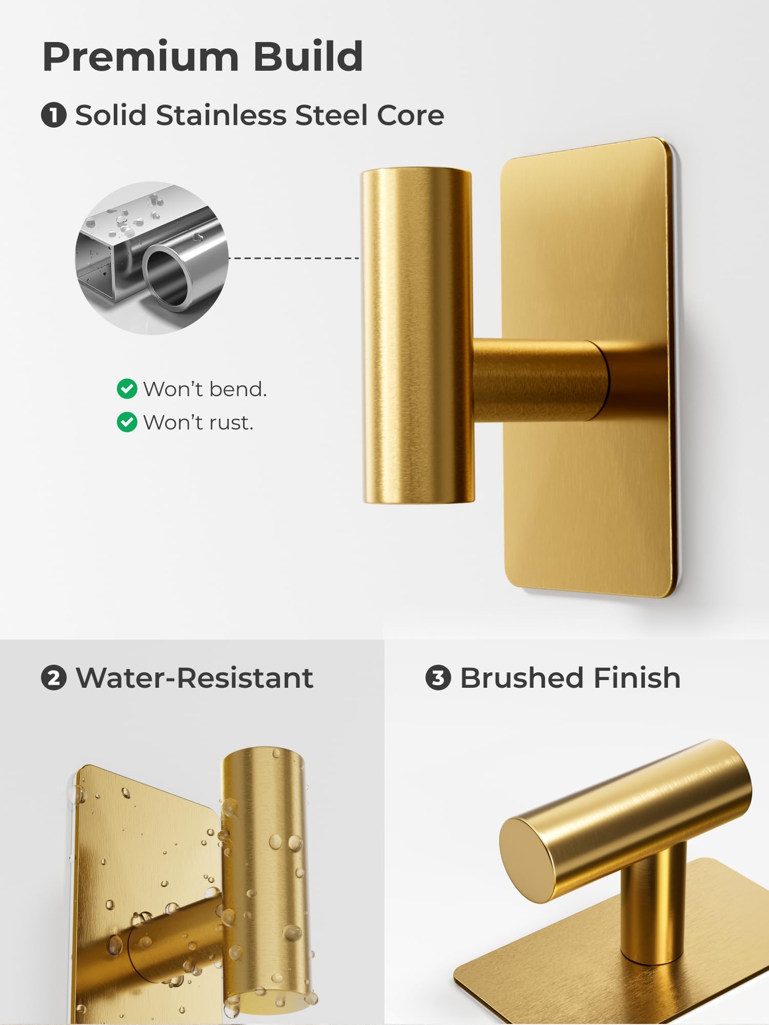 GWAAZXGZ towel hooks no-drill installation on smooth tiles and glass.