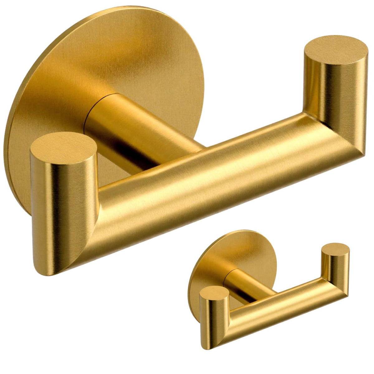 GWAAZXGZ brushed gold double hook base on wall provides strong towel support.